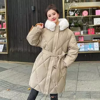 Женская одежда средней и длинной длины с хлопковой подкладкой, зимняя новая одежда с капюшоном и утолщенной хлопковой подкладкой, женская куртка с талией и тонкой хлопковой подкладкой M