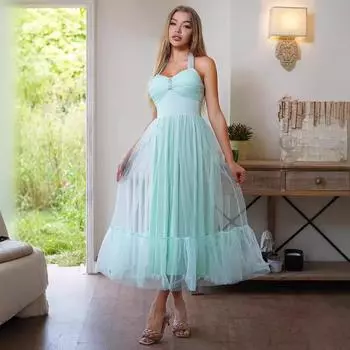 Женская одежда, свадебное платье, платье подружки невесты, сексуальное сетчатое платье на шнуровке, платье принцессы, платье для выступлений, среднее платье S зелёный