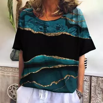 Женская одежда Свободная текстурированная футболка с коротким рукавом Модные повседневные винтажные футболки для женщин Повседневные футболки с круглым вырезом S