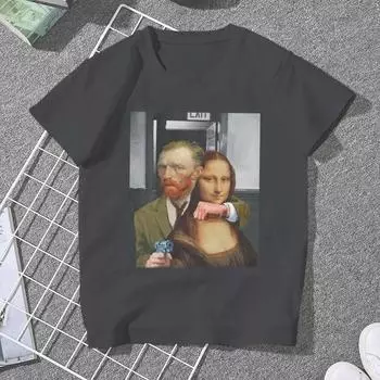 Женская одежда Ван Гог с Моной Лизой, футболка большого размера, винтажный женский топ Kawaii L