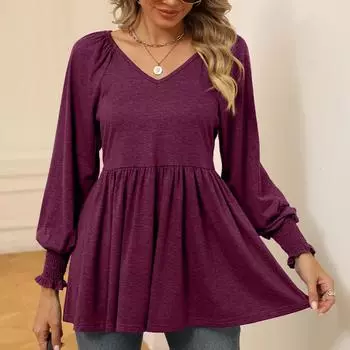 Женская одежда, весенне-осенние топы, футболка с v-образным вырезом для женщин, топ с эластичной резинкой на талии и длинными рукавами S белый