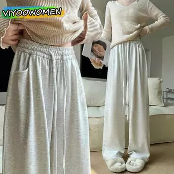 Женская одежда весна-осень Y2K, толстые трикотажные повседневные брюки с высокой талией, мешковатые брюки для женщин, спортивные брюки M чёрный