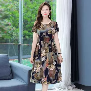 Женская одежда, винтажные платья с цветочным принтом, с коротким рукавом, летнее трапециевидное платье с круглым вырезом, стильное платье миди на шнурке XL