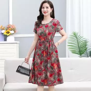 Женская одежда, винтажные платья с цветочным принтом, с коротким рукавом, летнее трапециевидное платье с круглым вырезом, стильное платье миди на шнурке XL