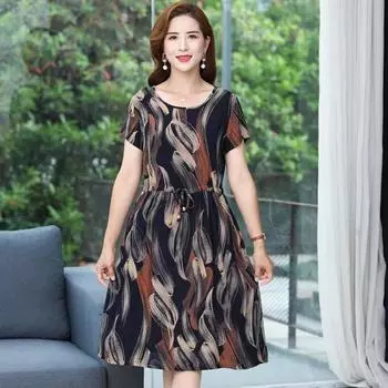 Женская одежда, винтажные платья с цветочным принтом, с коротким рукавом, летнее трапециевидное платье с круглым вырезом, стильное платье миди на шнурке XL