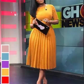 Женская одежда, высокая плиссированная юбка с рукавами, платье больших размеров с талией, желтая летняя короткая юбка S розовый