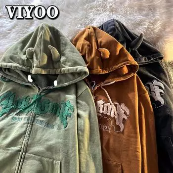 Женская одежда Y2K Harajuku толстовки на молнии с принтом и буквенной вышивкой толстовка с капюшоном кардиган с длинным рукавом уличные топы для пар пальто для мужчин