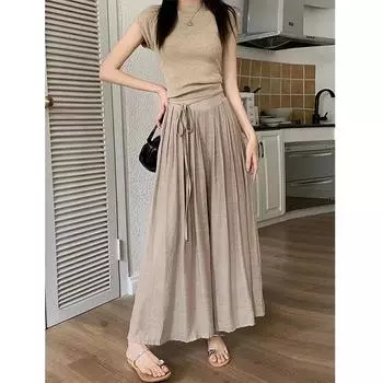 Женская одежда Y2K, хлопково-льняное широкое платье, летние тонкие свободные вечерние повседневные женские брюки, юбки, корейский стиль, 2023 S розовый