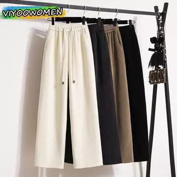 Женская одежда Y2K Осень-зима Плотные брюки Вельветовые прямые брюки Повседневные брюки для женщин Уличная одежда Корейский стиль S кофейный