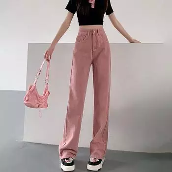 Женская одежда Y2K, розовые прямые широкие джинсы, летние брюки для отдыха, новые мешковатые тонкие брюки с высокой талией в корейском стиле