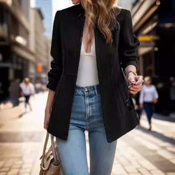 Женская одежда Женское пальто Тонкий жаккардовый сращивание Темпераментный дорожный элегантный утолщенный шерстяной пальто для женщин S серый