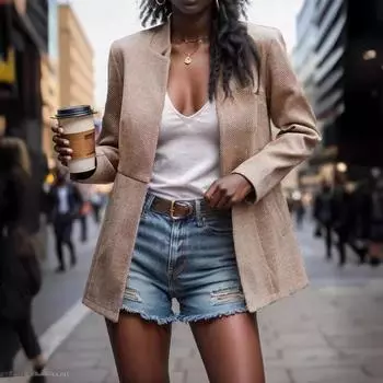 Женская одежда женское пальто тонкое жаккардовое сращивание темпераментное езда на работу элегантное утолщенное шерстяное пальто женское S чёрный