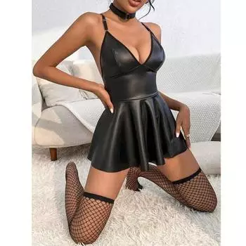 Женская одежда женское соблазнительное нижнее белье из искусственной кожи с ремешками, юбка из искусственной кожи для дам, сексуальный косплей S