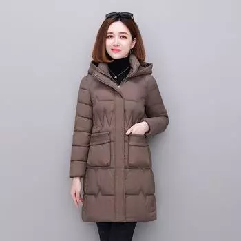 Женская одежда Зимнее теплое пальто с капюшоном Удобная повседневная куртка Пальто Средней длины Парки Верхняя одежда для мам XXXXL чёрный