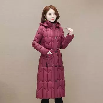 Женская одежда зимняя иностранная пуховая хлопковая тонкая модная средняя и длинная модная темпераментная куртка с капюшоном XL чёрный