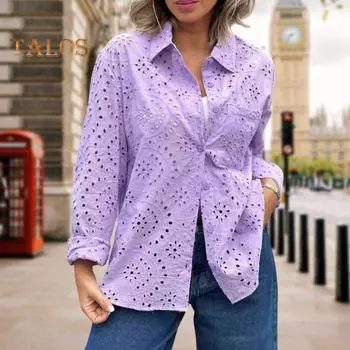 Женская однобортная рубашка с лацканами на весну и осень, однобортная рубашка, топы, однотонная повседневная рубашка с вышивкой и цветком, уличная одежда L красный