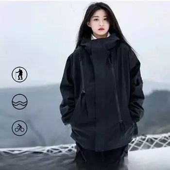 Женская однослойная куртка свободного покроя на молнии для активного отдыха, рабочая куртка, женская ветровка M чёрный