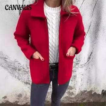 Женская односторонняя твидовая куртка на молнии с лацканами на осень и зиму S красный