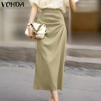 Женская однотонная элегантная полуюбка VONDA со складками по бокам и открытой вилкой