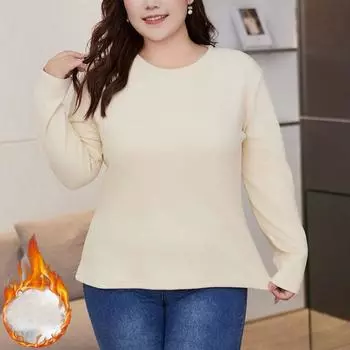 Женская однотонная бархатная футболка с длинным рукавом, осенне-зимняя теплая повседневная футболка с круглым вырезом, женский пуловер больших размеров, белые, черные футболки Y2k, утепленная одежда, топы L белый