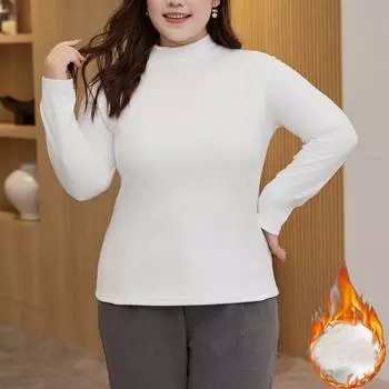 Женская однотонная бархатная футболка с длинным рукавом, осенне-зимняя теплая полуводолазка, повседневные футболки, женский пуловер больших размеров, белая футболка Y2k, утепленные топы L белый