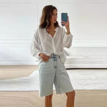 Женская однотонная базовая блузка с длинным рукавом, модная тонкая свободная однобортная рубашка с круглым вырезом для офиса S оранжевый