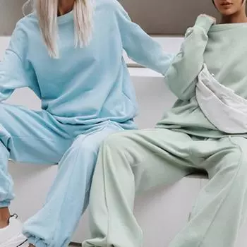 Женская однотонная блузка с длинным рукавом и круглым вырезом, топ, штаны на шнурке, спортивный костюм, спортивные рубашки, весенне-осенний комплект, спортивный костюм для женщин S чёрный