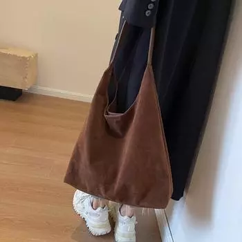 Женская однотонная большая сумка-тоут большой емкости под мышками большая сумка коричневый