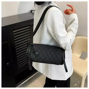 Женская однотонная цилиндрическая наклонная сумка на молнии с застежкой-молнией для отдыха, большая вместимость, наплечные сумки с регулируемым ремешком One Size чёрный