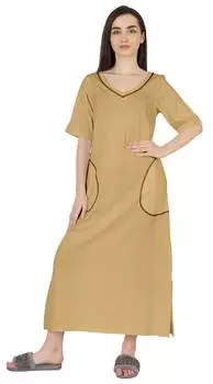 Женская однотонная длинная ночная рубашка Inkmeso с v-образным вырезом, повседневное платье для сна с 3XL бежевый