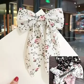 Женская однотонная длинная с большим бантом длинная плавающая атласная пружинная заколка для волос сзади на голове интернет-красная с тем же темпераментом элегантная