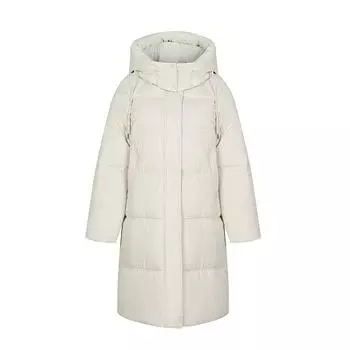 Женская однотонная длинная утепленная верхняя одежда на осень-зиму с капюшоном и воротником-стойкой, теплая куртка с карманами M бежевый
