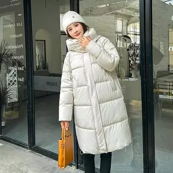 Женская однотонная длинная утепленная верхняя одежда на осень-зиму с капюшоном и воротником-стойкой, теплая куртка с карманами M светло-серый