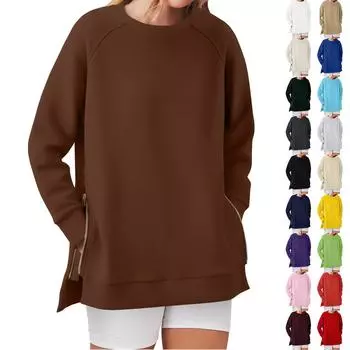 Женская однотонная двойная толстовка с длинными рукавами и круглым вырезом, повседневная удобная свободная легкая женская толстовка S чёрный