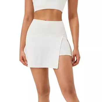 Женская однотонная двухслойная быстросохнущая юбка с разрезами по бокам и высокой талией, брюки-юбка L чёрный