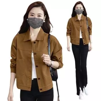 Женская однотонная джинсовая куртка, винтажное пальто, верхняя одежда с длинными рукавами, женское пальто XXXXL хаки