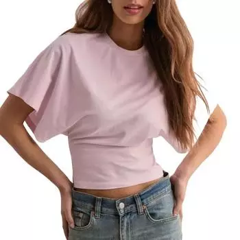 Женская однотонная футболка с круглым вырезом, дышащая, повседневная, летняя, с коротким рукавом, футболка для работы, повседневной носки, вечеринок XL розовый
