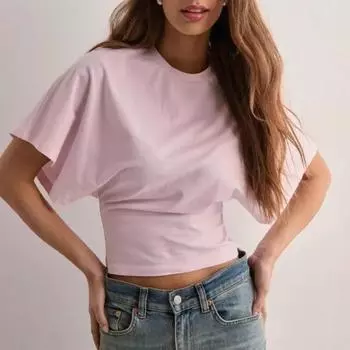 Женская однотонная футболка с круглым вырезом, дышащая, повседневная, летняя, короткая S розовый