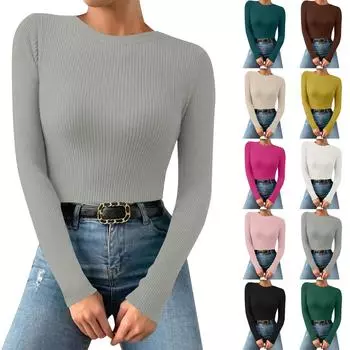 Женская однотонная футболка с круглым вырезом и вертикальными длинными рукавами L армия зеленый