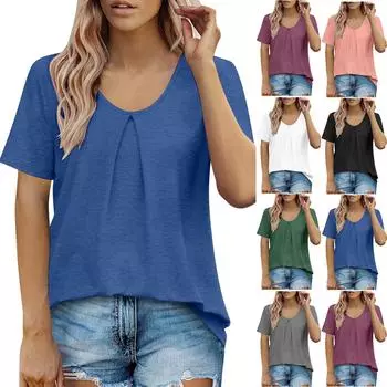 Женская однотонная футболка с прямыми плечами, свободная летняя футболка с коротким рукавом и круглым вырезом, футболка, топы S чёрный