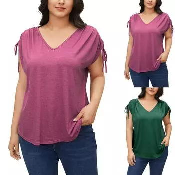 Женская однотонная футболка с рукавами на шнурке XXL