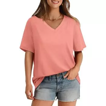 Женская однотонная футболка с v-образным вырезом и коротким рукавом, повседневная свободная футболка, топы S синий