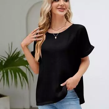 Женская однотонная хлопковая дышащая футболка с круглым вырезом и коротким рукавом, летняя базовая простая хлопковая футболка, свободная легкая удобная футболка для работы и отдыха S розовый