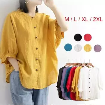 Женская однотонная хлопковая льняная рубашка с круглым вырезом и рукавами-фонариками, повседневная свободная блузка, топы XXXL синий