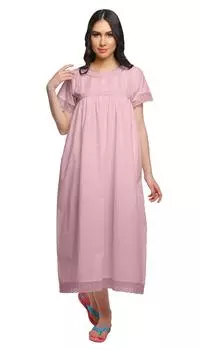 Женская однотонная хлопковая ночная рубашка с круглым вырезом и круглым вырезом Moomaya для женщин 2XL розовый
