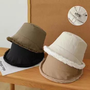 Женская однотонная конусная шляпа-ведро из шерсти ягненка, зимняя теплая кепка для рыбалки, повседневная кепка для отдыха на природе, солнцезащитная шляпа