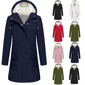 Женская однотонная куртка Hardshell с капюшоном, ветровка с длинным рукавом и флисовая куртка для походов на открытом воздухе, куртка средней длины, водонепроницаемая куртка XXL красный