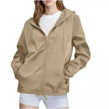 Женская однотонная куртка от дождя на открытом воздухе плюс водонепроницаемый плащ с капюшоном ветрозащитный S хаки