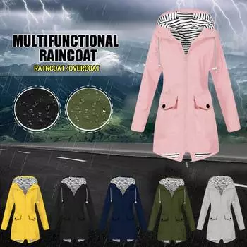 Женская однотонная куртка от дождя на открытом воздухе, водонепроницаемое ветрозащитное свободное пальто больших размеров с капюшоном L чёрный