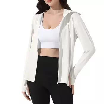 Женская однотонная куртка от солнца из ледяного шелка с капюшоном, легкая, с длинным рукавом XXL белый